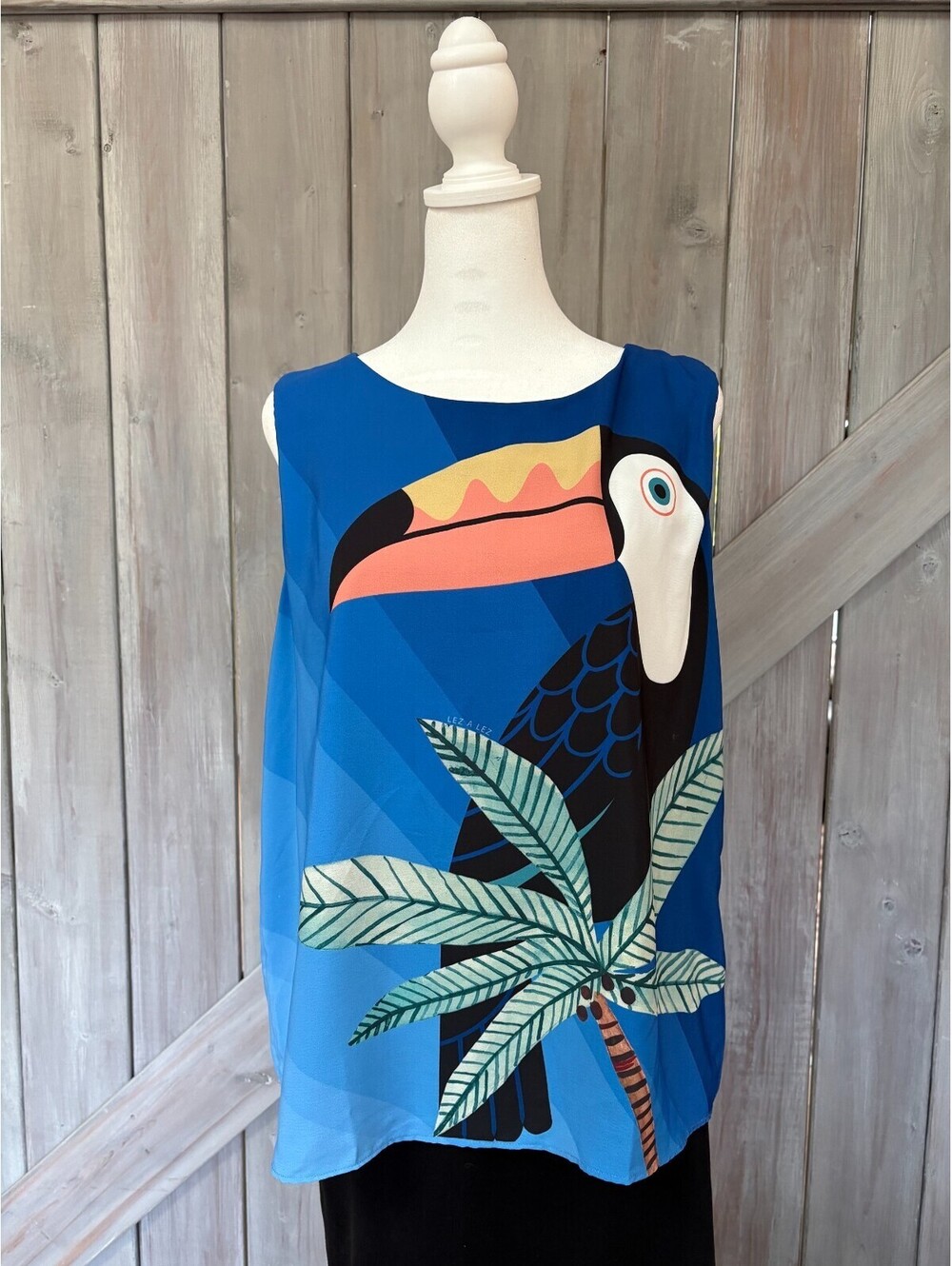Women blue camisole - Lez a Lez - Toucan print - Medium - fun & original - chic